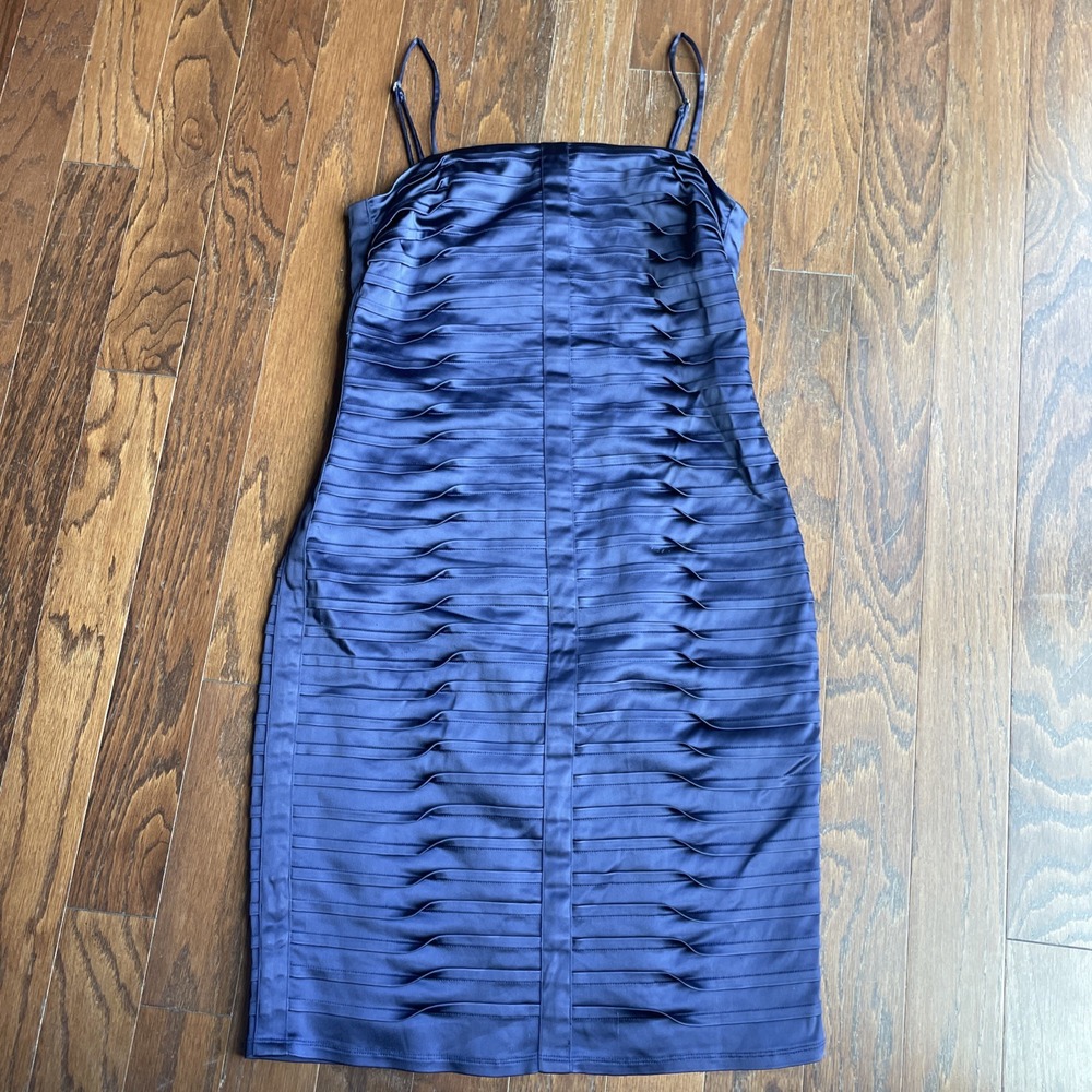 Calvin Klein Navy‎ Satin Ruched Bondage Cocktail Dress Size 8 Removable Straps